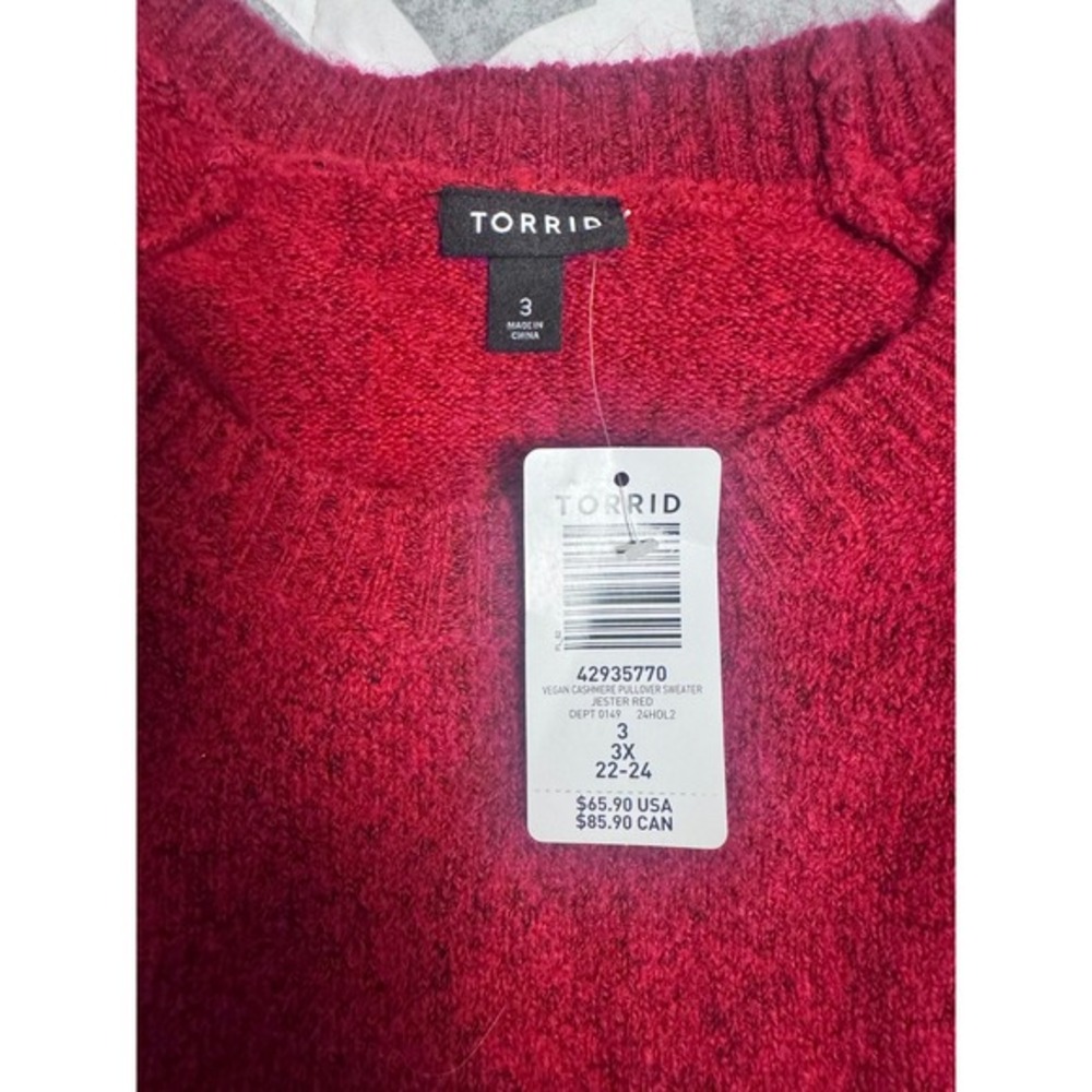 Torrid Vegan Cashmere Pullover Sweater Jester Red Marled Knit Crew Neck 3X 3 NEW - Picture 3 of 6